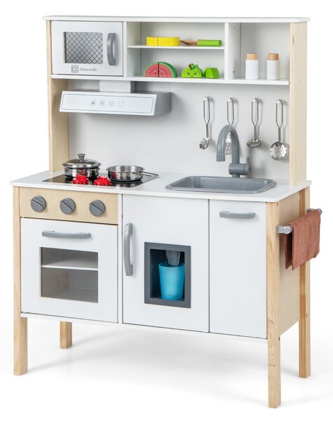 Costway Cucina giocattolo per bambini in legno, Cucina da gioco con microonde cappa aspirante lavello giocattolo Bianco