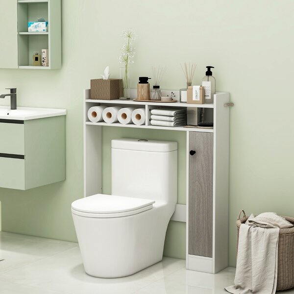 Costway Mobiletto da bagno sopra il water con ripiani regolabili anta singola, Organizzatore da bagno salvaspazio Bianco