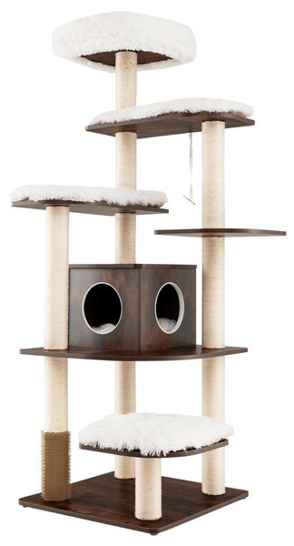 Costway Albero in truciolato per gatti con piattaforme multilivello, Albero attività con tiragraffi e colonne 179cm Marrone