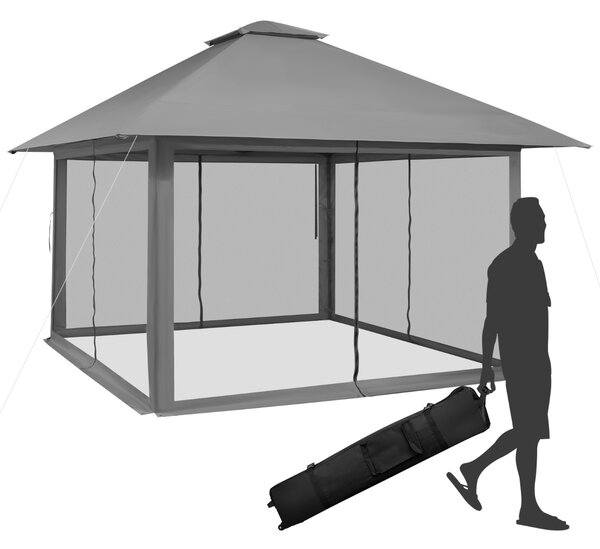 Costway Tettoia pop-up per gazebo con altezza regolabile borsa da trasporto con rotelle, Riparo portatile 400x400cm Grigio
