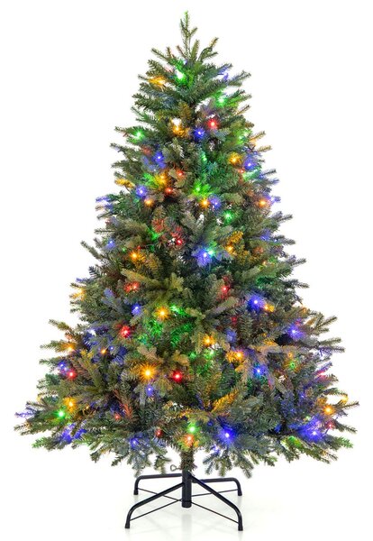 Costway Albero di Natale pre-illuminato con cerniera 844 punte di ramo luci LED multi-colori, Albero di Natale 150cm