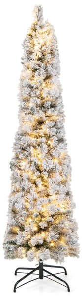 Costway Albero di Natale pre-illuminato con 150 luci bianche calde 373 rametti aghi di pino, Albero di Natale slim 180cm