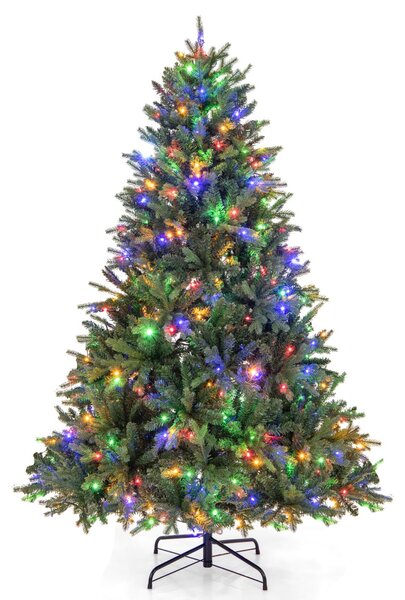 Costway Albero di Natale pre-illuminato con cerniera 844 punte di ramo luci LED multi-colori, Albero di Natale 180cm