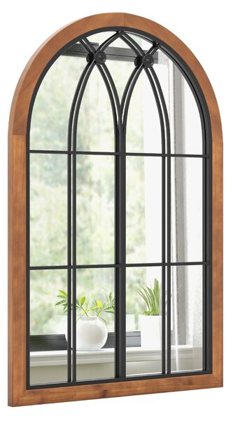 Costway Specchio finestra ad arco 60x90cm, Specchio da parete con cornice in legno di abete pannello posteriore Naturale