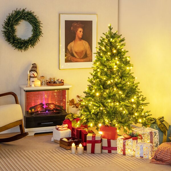 Costway Albero di Natale pre-illuminato con cerniera 844 punte di ramo luci LED multi-colori, Albero di Natale 150cm