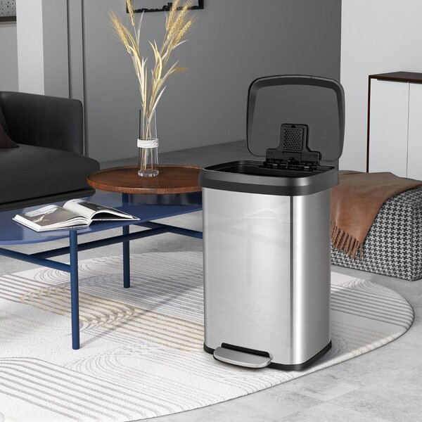 Costway Cestino dell'immondizia in acciaio inox con coperchio con chiusura automatica, Bidone della spazzatura 50L Argento