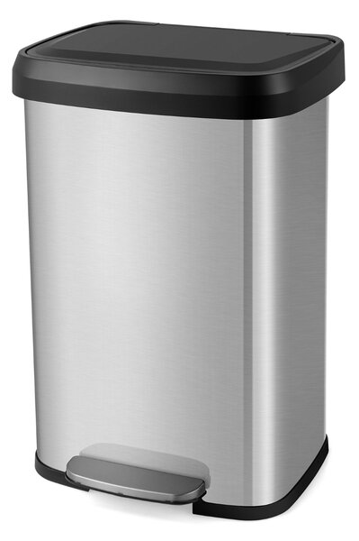 Costway Cestino dell'immondizia in acciaio inox con coperchio con chiusura automatica, Bidone della spazzatura 50L Argento