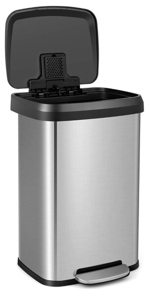 Costway Cestino dell'immondizia in acciaio inox con coperchio con chiusura automatica, Bidone della spazzatura 50L Argento
