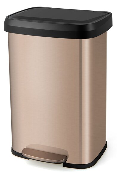 Costway Cestino dell'immondizia in acciaio inox con coperchio con chiusura automatica, Bidone della spazzatura 50L Rosa doratoe
