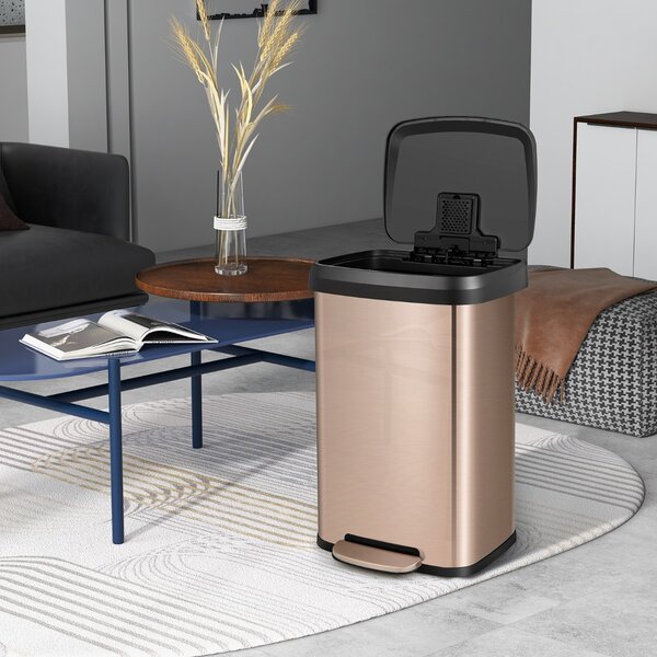 Costway Cestino dell'immondizia in acciaio inox con coperchio con chiusura automatica, Bidone della spazzatura 50L Rosa doratoe