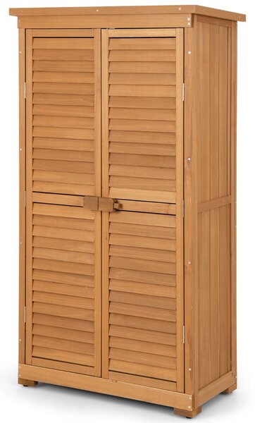 Costway Armadio da giardino per attrezzi con 3 ripiani rimovibili, Ripostiglio da esterno in legno 87x47x160cm Naturale
