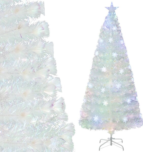 Costway Albero di Natale pre-illuminato in fibra ottica, Albero Natale artificiale con foglie iridescenti luci LED 180cm