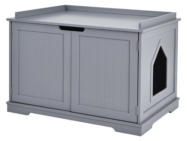 Costway Casetta privata per gatti con struttura in legno resistente, Casa multifunzionale con foro per gatti Grigio