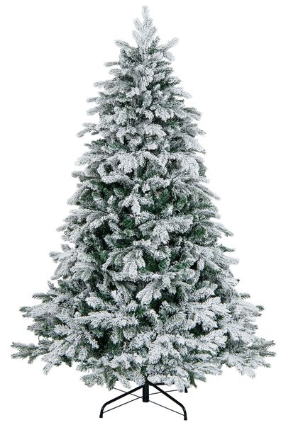 Costway Albero di natale innevato con 260 luci led giunti a cerniera, Albero Natale pre-illuminato 180cm Bianco