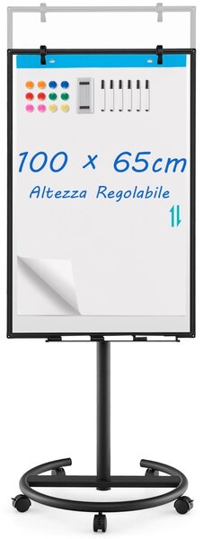 Costway Lavagna magnetica cancellabile a secco con 5 ruote, Lavagna regolabile in altezza con supporto rotondo Nero