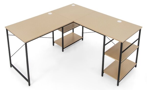 Costway Ampia scrivania per computer a forma di L, Scrivania ad angolo convertibile con 4 ripiani di stoccaggio Naturale