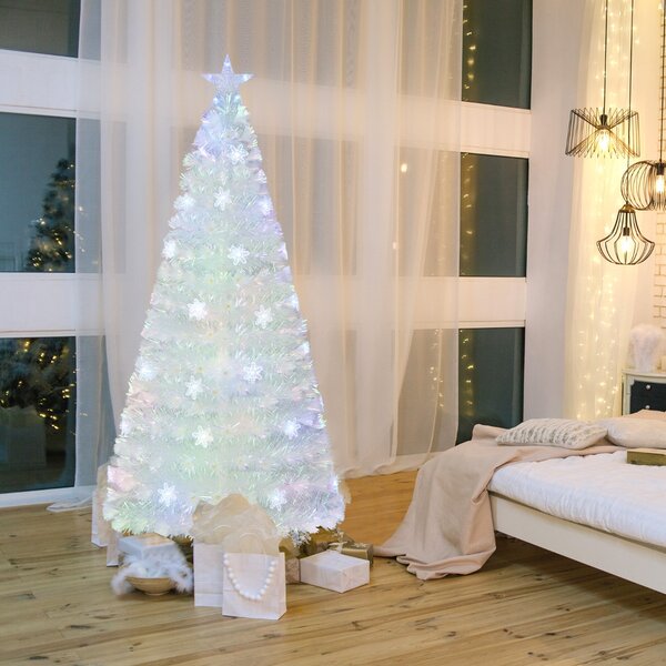 Costway Albero di Natale pre-illuminato in fibra ottica, Albero Natale artificiale con foglie iridescenti luci LED 180cm