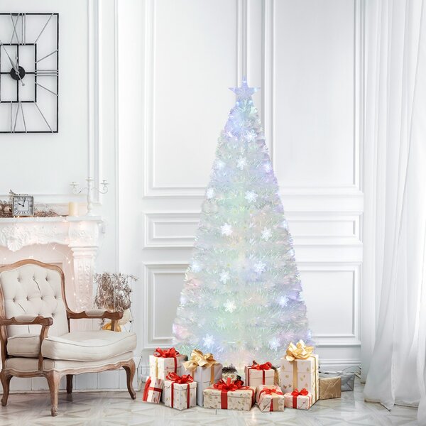 Costway Albero di Natale pre-illuminato in fibra ottica, Albero Natale artificiale con foglie iridescenti luci LED 180cm