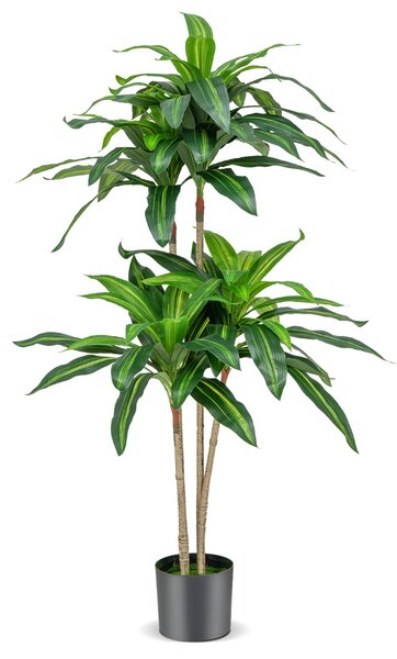 Costway Albero artificiale alto 140cm con 92 foglie e vaso di cemento incorporato, Pianta finta dracaena realistica