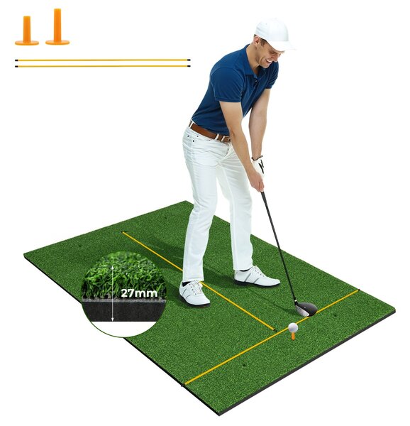 Costway Tappetino golf con 2 punte da golf 2 astine di allineamento fori preforati, Tappetino in erba sintetica 152x92x2,7cm