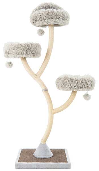Costway Albero per gatti alto 178cm con telaio in metallo pali e tavoletta tiragraffi in sisal, Torre per gatti Grigio