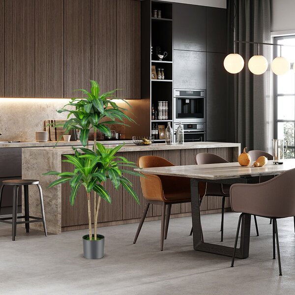 Costway Albero artificiale alto 140cm con 92 foglie e vaso di cemento incorporato, Pianta finta dracaena realistica