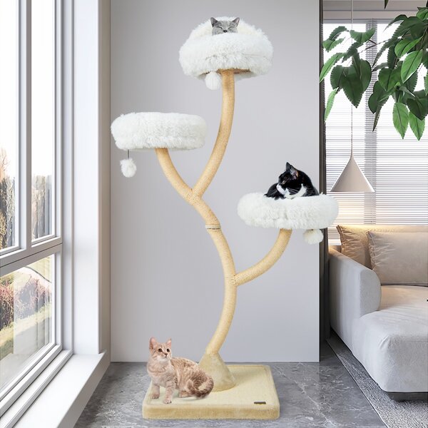 Costway Albero per gatti alto 178cm con telaio in metallo pali e tavoletta tiragraffi in sisal, Torre per gatti Beige