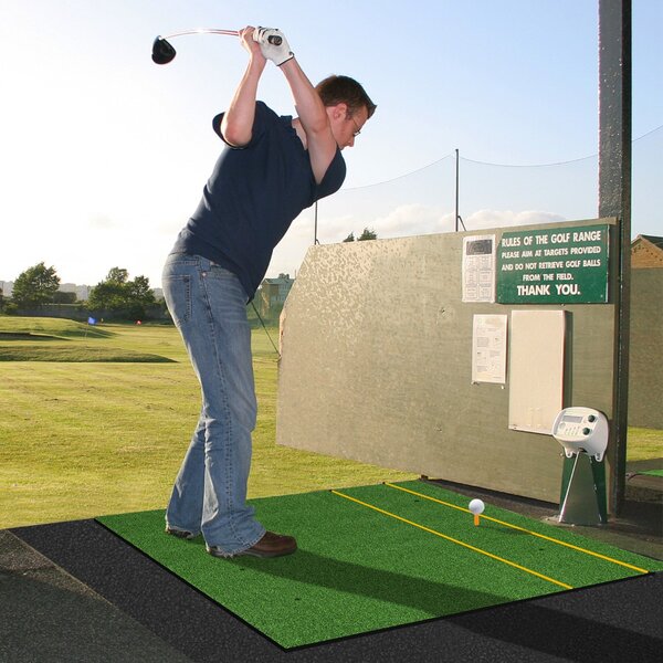 Costway Tappetino golf con 2 punte da golf 2 astine di allineamento fori preforati, Tappetino in erba sintetica 152x92x2,7cm