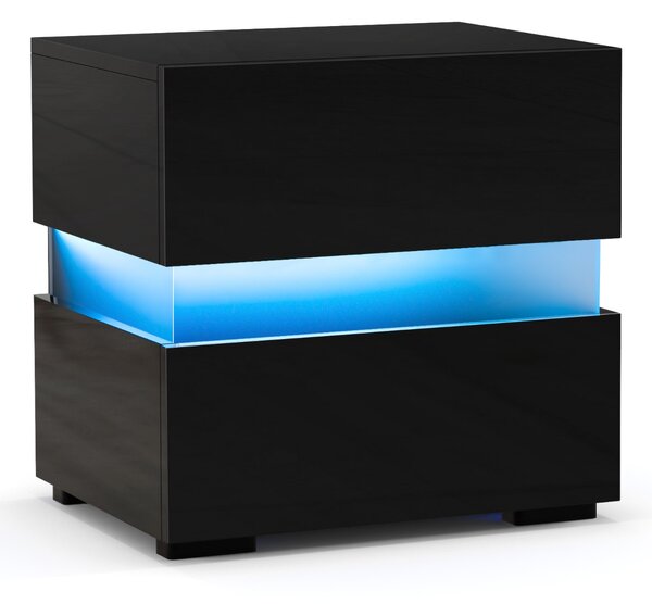 Costway Comodino a LED con cassetti telecomando 22 modalità di luce 10 velocità, Tavolino laterale moderno da salotto Nero