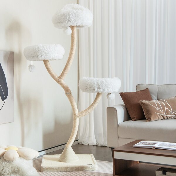 Costway Albero per gatti alto 178cm con telaio in metallo pali e tavoletta tiragraffi in sisal, Torre per gatti Beige