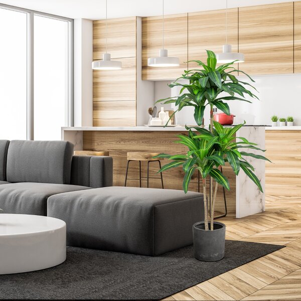 Costway Albero artificiale alto 140cm con 92 foglie e vaso di cemento incorporato, Pianta finta dracaena realistica