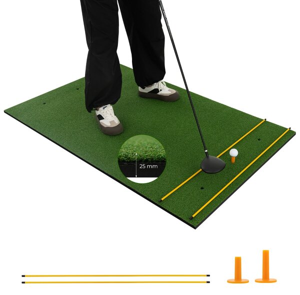 Costway Tappeto golf con 2 punte da golf 2 aste di allineamento 6 fori preforati per le punte, Tappeto in erba sintetica 152x92x2,5cm