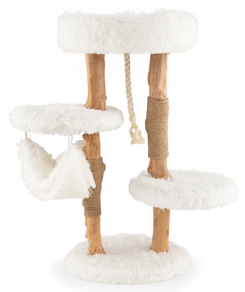 Costway Albero tiragraffi per gatti in legno con pali di corda di iuta, Mobile per gatti con piattaforma e amaca Bianco