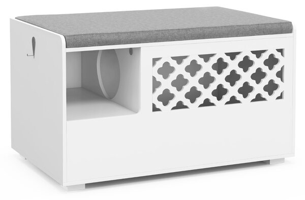 Costway Mobile per lettiera per gatti con cuscino rimovibile porta anteriore apribile, Panca per lettiera per gatti Bianco