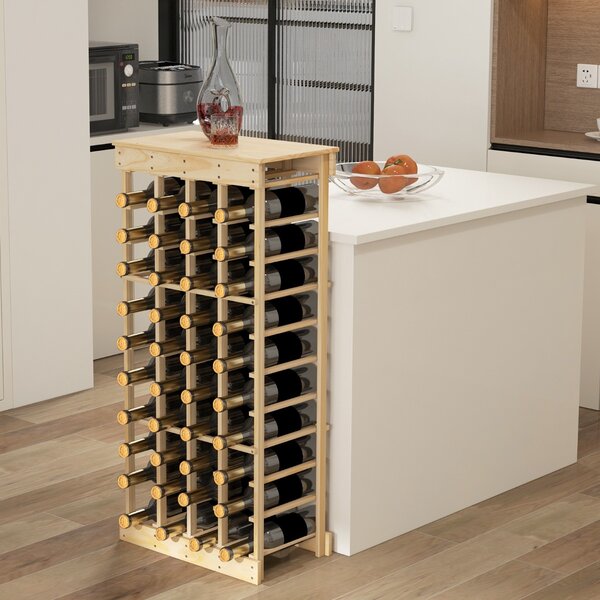 Costway Portabottiglie in legno da 40 bottiglie, Scaffale per bottiglie di vino con traverse per il rinforzo 47x28x113cm