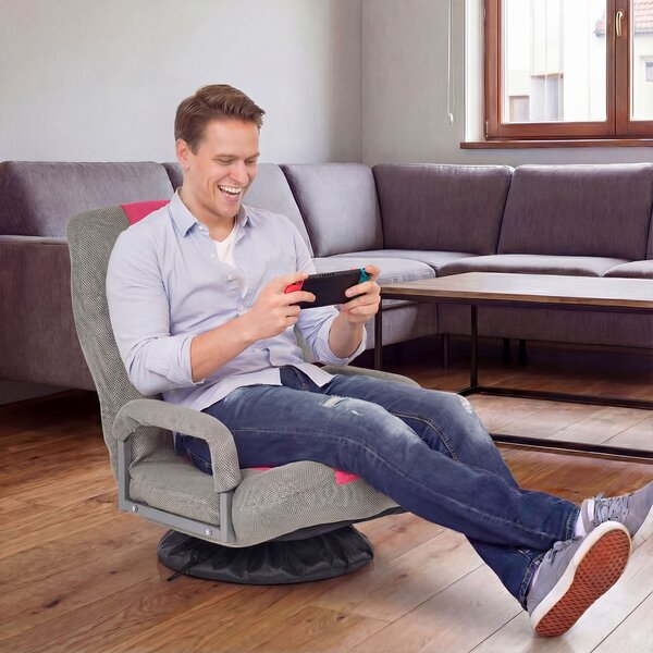 Costway Sedia da gaming pieghevole da terra, Sedia regolabile in 6 posizioni con base girevole a 360° Rosa