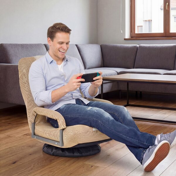 Costway Sedia da gaming pieghevole da terra, Sedia regolabile in 6 posizioni con base girevole a 360° Marrone