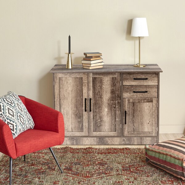 Costway Credenza da cucina con 2 cassetti 3 ante e 1 ripiano regolabile, Mobile buffet da terra multiuso Grigio
