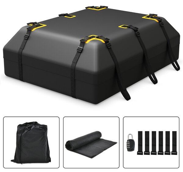 Costway Borsa per tetto auto da 0,6 m³, Borsa impermeabile per tutti i veicoli con tappetino antiscivolo Nero 100x130x44cm