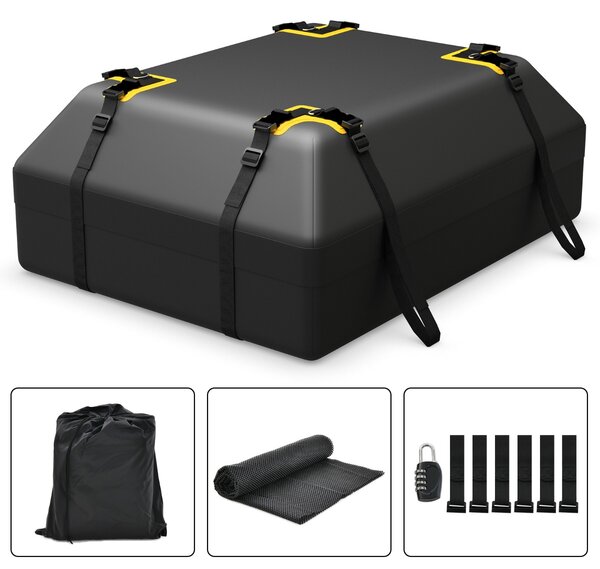 Costway Borsa per tetto auto da 0,4m³, Borsa impermeabile per tutti i veicoli con tappetino antiscivolo Nero 83x112x43cm