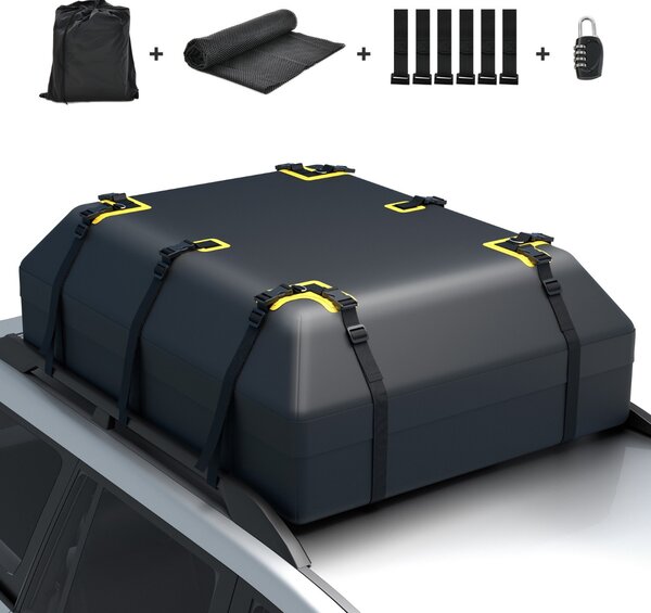 Costway Borsa per tetto auto da 0,6 m³, Borsa impermeabile per tutti i veicoli con tappetino antiscivolo Nero 100x130x44cm