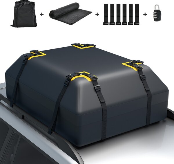 Costway Borsa per tetto auto da 0,4m³, Borsa impermeabile per tutti i veicoli con tappetino antiscivolo Nero 83x112x43cm