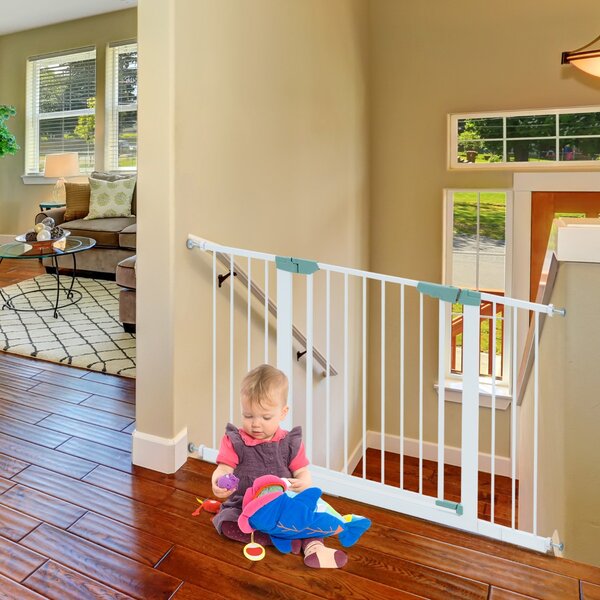 Costway Cancelletto di sicurezza per bambini con larghezza regolabile, Cancelletto di sicurezza a chiusura automatica Bianco