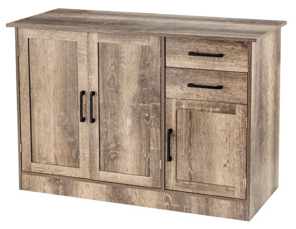 Costway Credenza da cucina con 2 cassetti 3 ante e 1 ripiano regolabile, Mobile buffet da terra multiuso Grigio