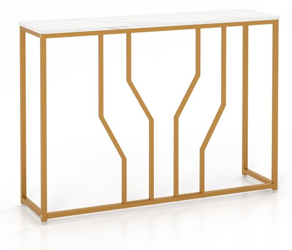 Costway Tavolino consolle finitura dorata da 110cm con piano effetto marmo struttura metallica, Tavolo da ingresso Bianco