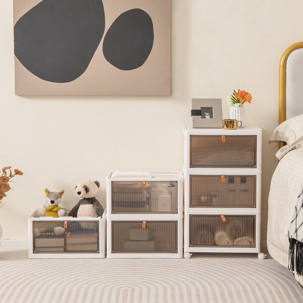 Costway Scarpiera pieghevole a 6 piani con porte magnetiche ruote bloccabili, Mobile scarpe impilabile Bianco 40x27,5x123cm