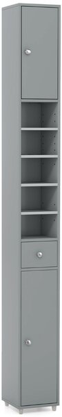 Costway Mobile colonna da bagno con 2 ante 1 cassetto e 5 ripiani regolabili, Colonna bagno da terra salvaspazio Grigio
