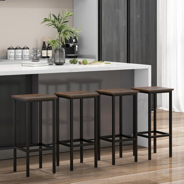 Costway Set di 4 sgabelli da bar con gambe in metallo e poggiapiedi, Sgabelli da bar di 65cm industriali per cucina Marrone