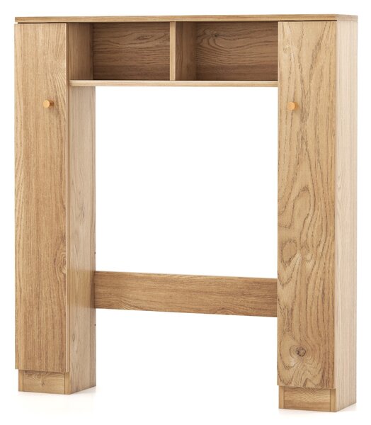 Costway Scaffale sopra WC con doppia anta 2 scomparti aperti e 4 ripiani regolabili, Mobile a ponte per bagno Naturale