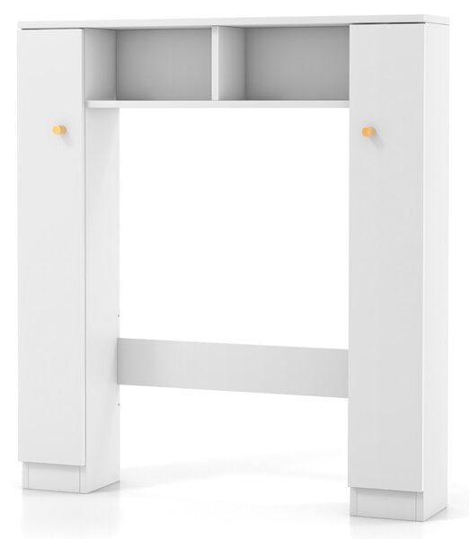 Costway Scaffale sopra WC con doppia anta 2 scomparti aperti e 4 ripiani regolabili, Mobile a ponte per bagno Bianco